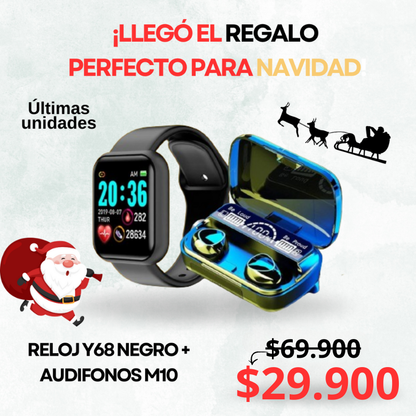 Combo Navidad: Reloj Y68 + Audífonos M10